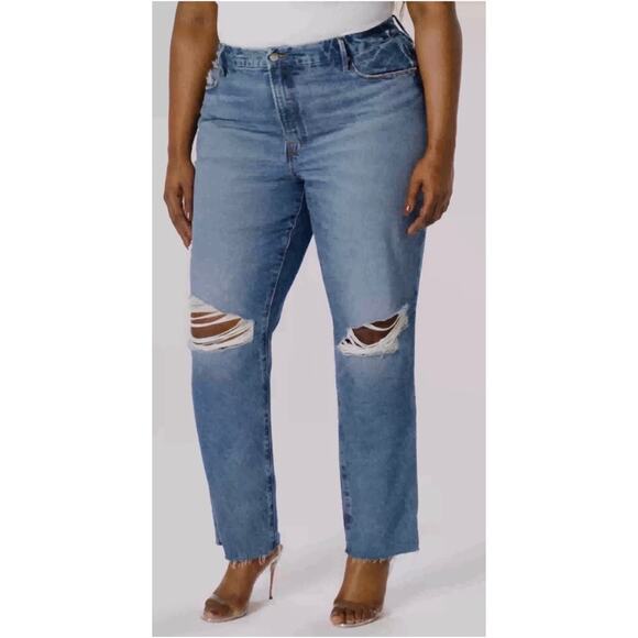 Good American CURVE FITTED HIP & THIGH -STRAIGHT LEG -Distressed KNEES SIZE 2/26 - Picture 11 of 11